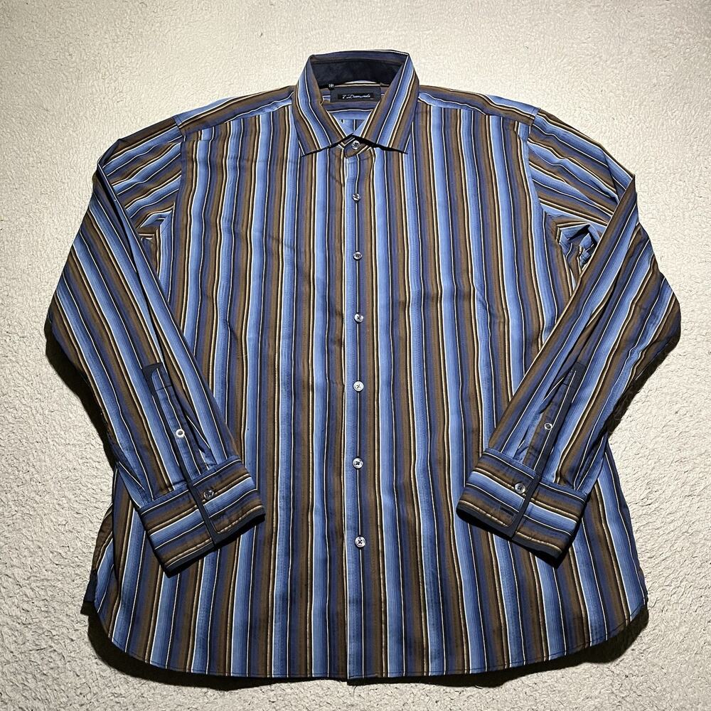 7 Diamonds Shirt Mens XXL Stripe Long Sleeve Button Up Cotton Lightweight